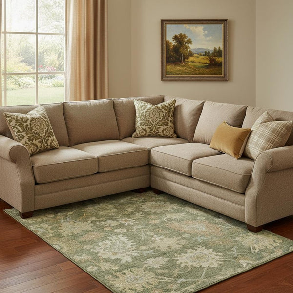 HomeRoots 8' X 10' Artichoke Green Floral Medallion Area Rug – Washable, Stain-Resistant, UV Protection, Durable 686835