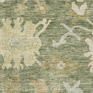 HomeRoots 8' X 10' Artichoke Green Floral Medallion Area Rug – Washable, Stain-Resistant, UV Protection, Durable 686835