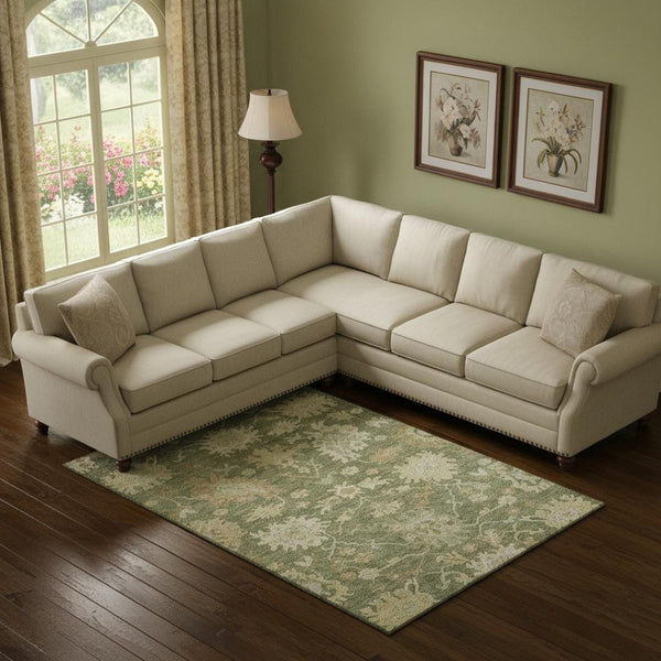 HomeRoots 9' X 12' Elegant Floral Medallion Area Rug in Artichoke Green & Copper – Washable, UV Protected, Durable 686836