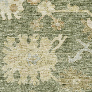 HomeRoots 9' X 12' Elegant Floral Medallion Area Rug in Artichoke Green & Copper – Washable, UV Protected, Durable 686836