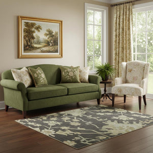 HomeRoots 5' X 8' Elegant Black, Beige & Gold Floral Medallion Area Rug - Washable, UV Protected & Stain-Resistant 686839