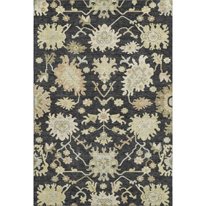 HomeRoots 5' X 8' Elegant Black, Beige & Gold Floral Medallion Area Rug - Washable, UV Protected & Stain-Resistant 686839