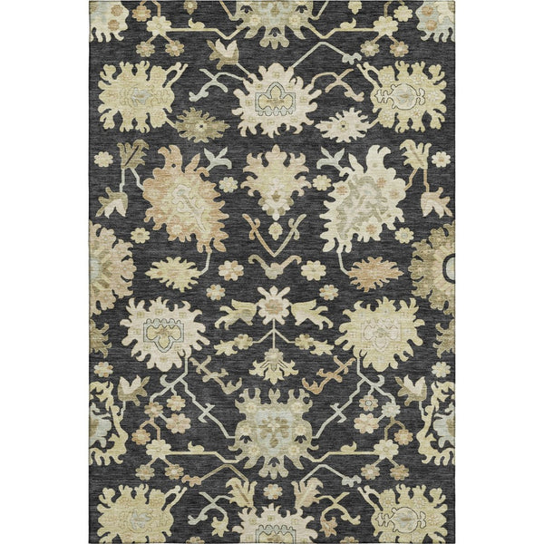 HomeRoots 5' X 8' Elegant Black, Beige & Gold Floral Medallion Area Rug - Washable, UV Protected & Stain-Resistant 686839