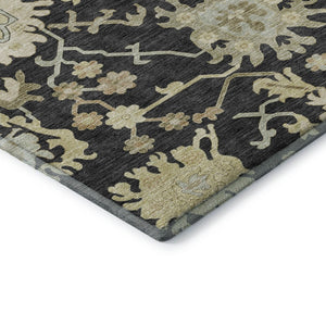 HomeRoots 5' X 8' Elegant Black, Beige & Gold Floral Medallion Area Rug - Washable, UV Protected & Stain-Resistant 686839