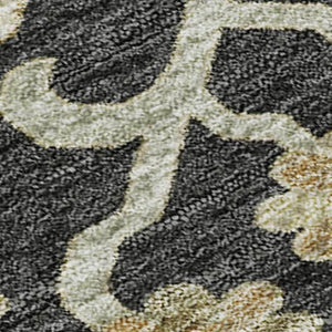 HomeRoots 5' X 8' Elegant Black, Beige & Gold Floral Medallion Area Rug - Washable, UV Protected & Stain-Resistant 686839