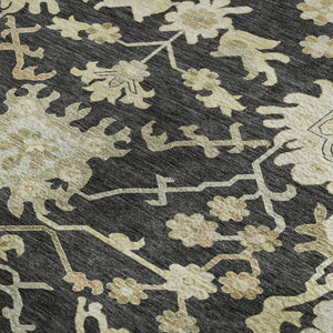 HomeRoots 5' X 8' Elegant Black, Beige & Gold Floral Medallion Area Rug - Washable, UV Protected & Stain-Resistant 686839