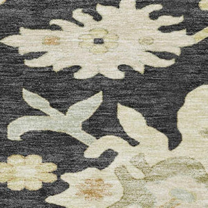 HomeRoots 8' Elegant Black, Beige & Gold Floral Medallion Round Rug – Washable, UV Protected & Kid-Friendly! 686840