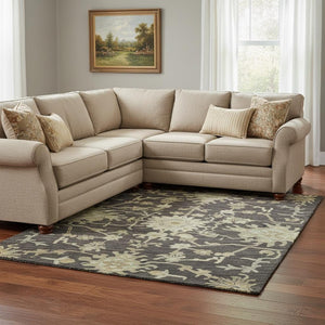 HomeRoots 8' X 10' Elegant Black Beige Gold Floral Medallion Area Rug - Washable, UV Protected, Stain Resistant 686841