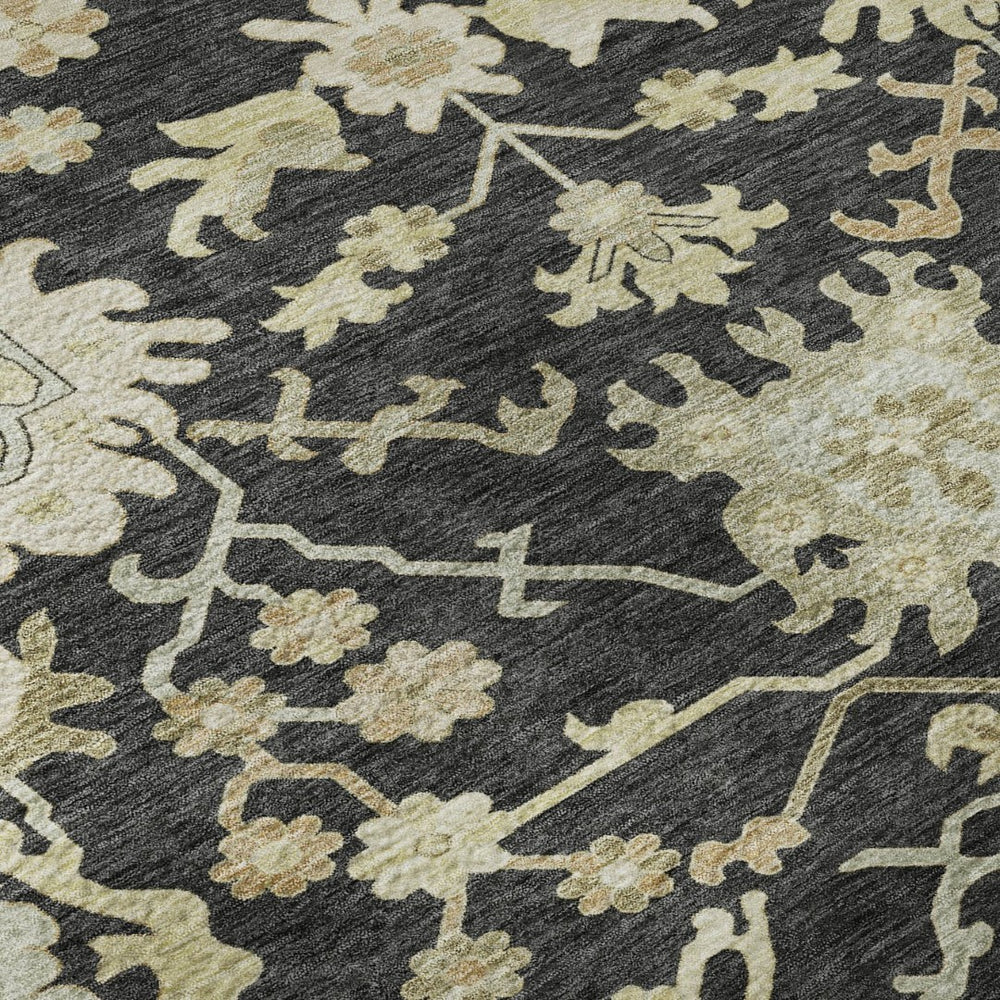 HomeRoots 8' X 10' Elegant Black Beige Gold Floral Medallion Area Rug - Washable, UV Protected, Stain Resistant 686841