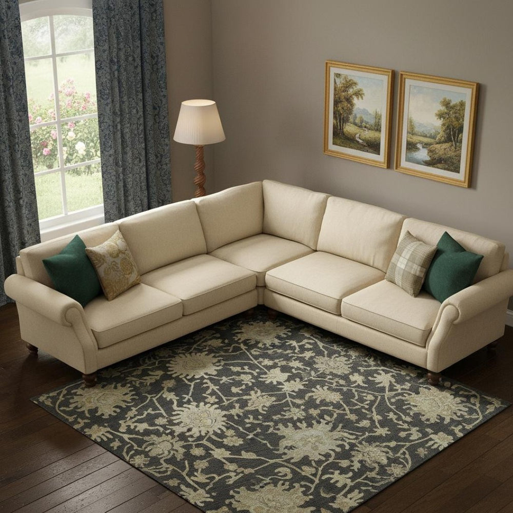 HomeRoots 9' X 12' Floral Medallion Area Rug in Black, Beige & Gold – Washable, UV-Protected & Durable Design 686842