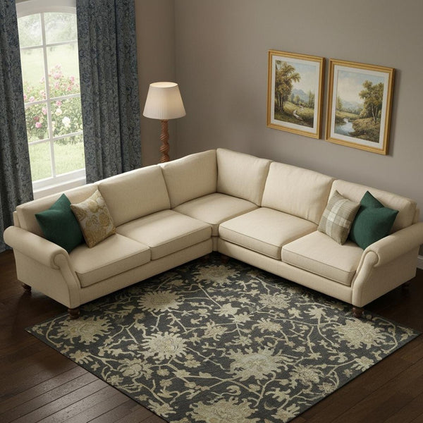 HomeRoots 9' X 12' Floral Medallion Area Rug in Black, Beige & Gold – Washable, UV-Protected & Durable Design 686842