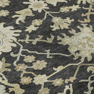 HomeRoots 9' X 12' Floral Medallion Area Rug in Black, Beige & Gold – Washable, UV-Protected & Durable Design 686842