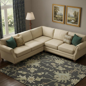 HomeRoots 10' X 14' Elegant Black Beige Gold Floral Medallion Area Rug - Washable, UV Protected & Durable! 686843