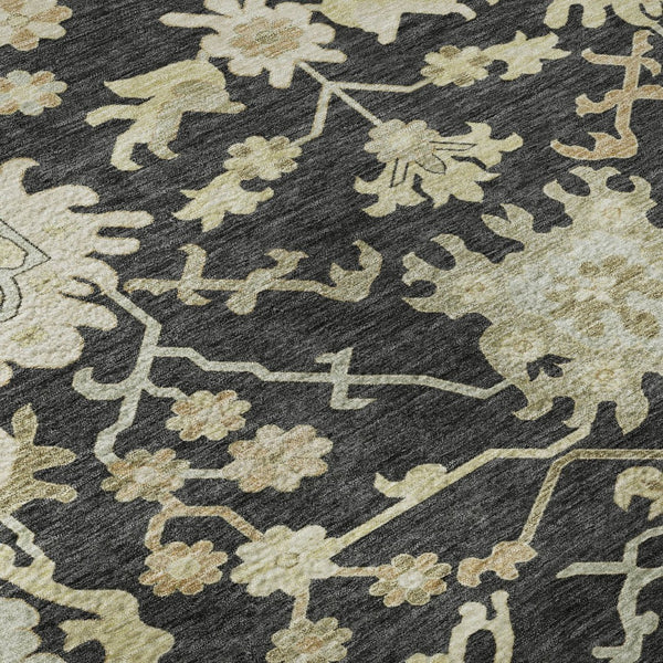 HomeRoots 10' X 14' Elegant Black Beige Gold Floral Medallion Area Rug - Washable, UV Protected & Durable! 686843