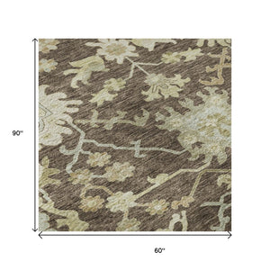 HomeRoots 5' X 8' Floral Medallion Area Rug in Chocolate Beige & Ivory – Washable, Stain Resistant, UV Protected 686845