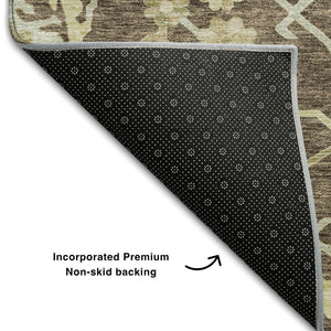 HomeRoots 8' Elegant Chocolate Beige Ivory Floral Medallion Washable Round Rug with UV Protection Benefits 686846