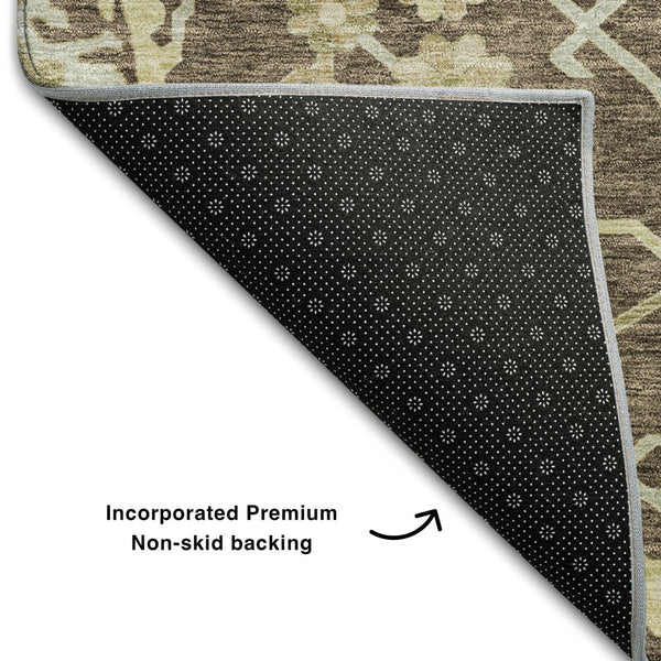 HomeRoots 8' Elegant Chocolate Beige Ivory Floral Medallion Washable Round Rug with UV Protection Benefits 686846