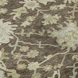 HomeRoots 8' Elegant Chocolate Beige Ivory Floral Medallion Washable Round Rug with UV Protection Benefits 686846