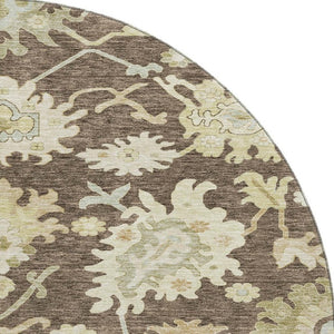 HomeRoots 8' Elegant Chocolate Beige Ivory Floral Medallion Washable Round Rug with UV Protection Benefits 686846