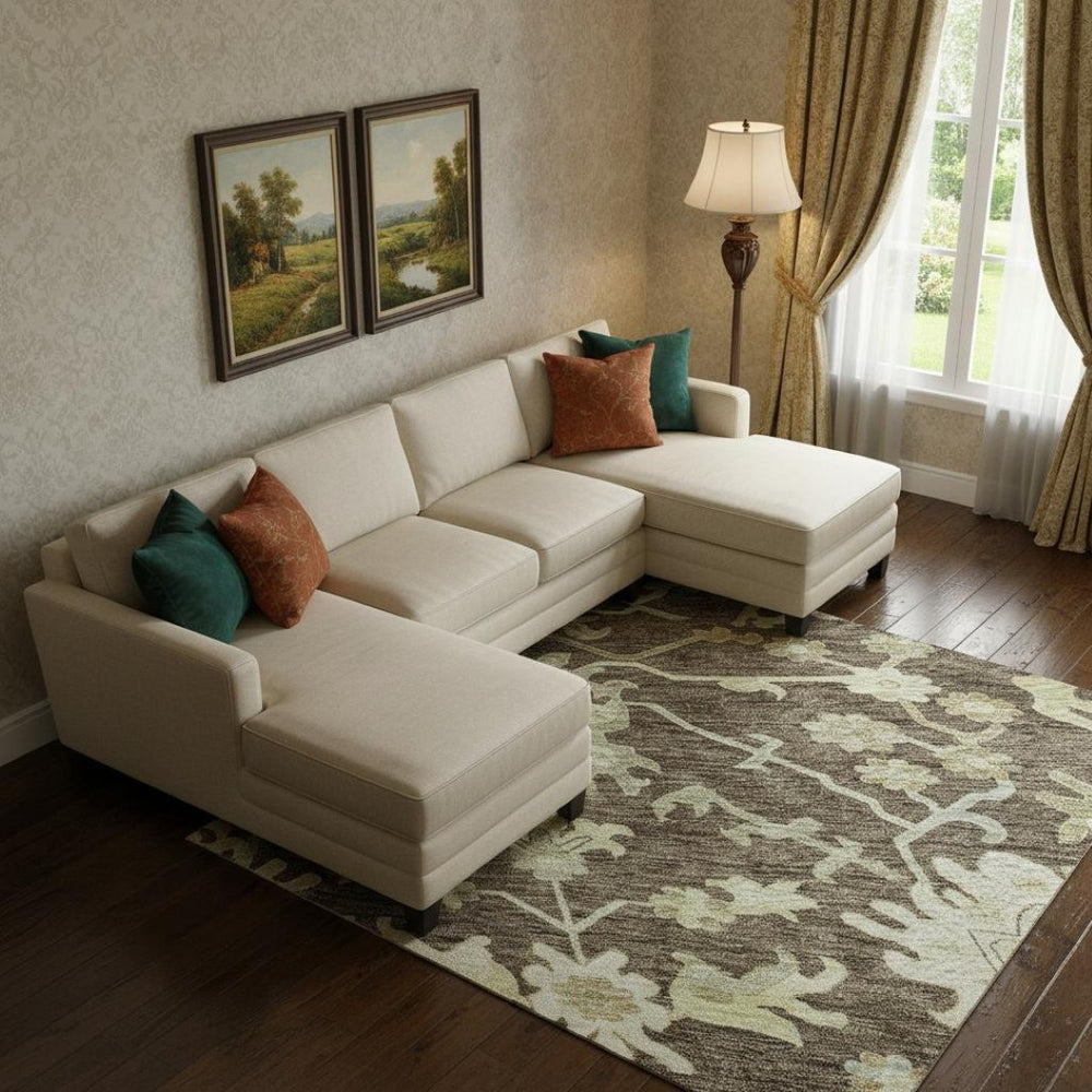 HomeRoots 10' X 14' Elegant Floral Medallion Area Rug in Chocolate Beige & Ivory - Washable & UV Protected! 686849