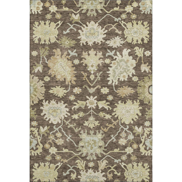 HomeRoots 10' X 14' Elegant Floral Medallion Area Rug in Chocolate Beige & Ivory - Washable & UV Protected! 686849