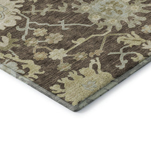 HomeRoots 10' X 14' Elegant Floral Medallion Area Rug in Chocolate Beige & Ivory - Washable & UV Protected! 686849