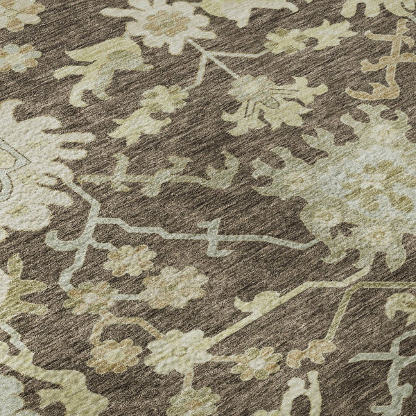 HomeRoots 10' X 14' Elegant Floral Medallion Area Rug in Chocolate Beige & Ivory - Washable & UV Protected! 686849