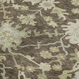 HomeRoots 10' X 14' Elegant Floral Medallion Area Rug in Chocolate Beige & Ivory - Washable & UV Protected! 686849