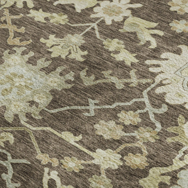 HomeRoots 10' X 14' Elegant Floral Medallion Area Rug in Chocolate Beige & Ivory - Washable & UV Protected! 686849