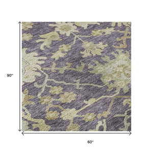 HomeRoots 5' X 8' Floral Medallion Area Rug in Eggplant, Beige & Sage – Washable, UV-Protected & Stylish Decor 686851