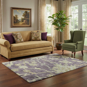HomeRoots 5' X 8' Floral Medallion Area Rug in Eggplant, Beige & Sage – Washable, UV-Protected & Stylish Decor 686851
