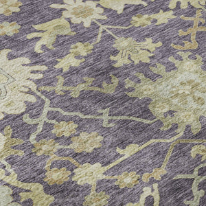 HomeRoots 8' Washable Eggplant Beige & Sage Floral Medallion Round Rug - Durable, UV Protected & Easy Care 686852