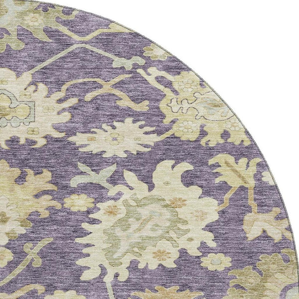 HomeRoots 8' Washable Eggplant Beige & Sage Floral Medallion Round Rug - Durable, UV Protected & Easy Care 686852
