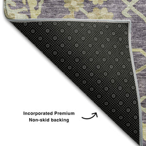 HomeRoots 8' X 10' Elegant Eggplant Beige Sage Floral Medallion Area Rug - Washable, UV Protected & Durable 686853