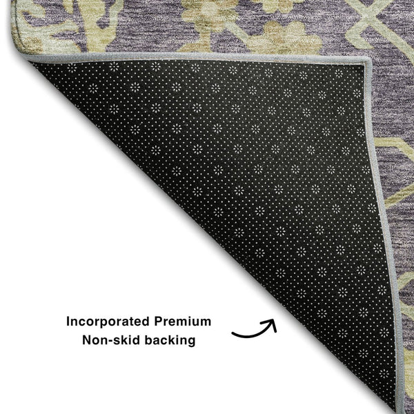 HomeRoots 8' X 10' Elegant Eggplant Beige Sage Floral Medallion Area Rug - Washable, UV Protected & Durable 686853