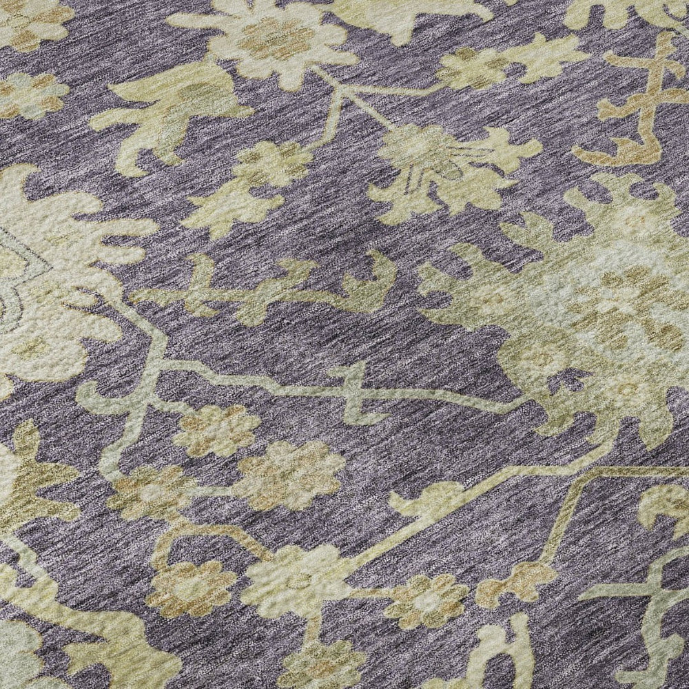 HomeRoots 8' X 10' Elegant Eggplant Beige Sage Floral Medallion Area Rug - Washable, UV Protected & Durable 686853