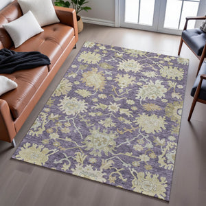 HomeRoots 8' X 10' Elegant Eggplant Beige Sage Floral Medallion Area Rug - Washable, UV Protected & Durable 686853