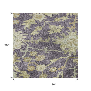 HomeRoots 8' X 10' Elegant Eggplant Beige Sage Floral Medallion Area Rug - Washable, UV Protected & Durable 686853