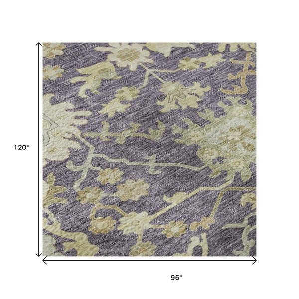 HomeRoots 8' X 10' Elegant Eggplant Beige Sage Floral Medallion Area Rug - Washable, UV Protected & Durable 686853