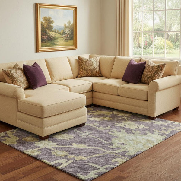 HomeRoots 8' X 10' Elegant Eggplant Beige Sage Floral Medallion Area Rug - Washable, UV Protected & Durable 686853