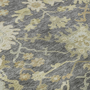 HomeRoots 8' X 10' Elegant Gray Ivory Gold Floral Medallion Area Rug - Washable, Stain-Resistant & UV Protected 686859
