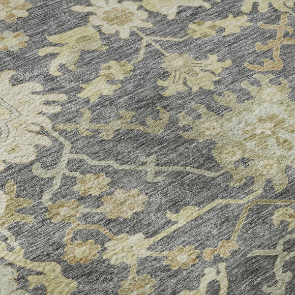 HomeRoots 8' X 10' Elegant Gray Ivory Gold Floral Medallion Area Rug - Washable, Stain-Resistant & UV Protected 686859