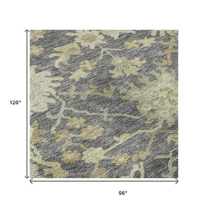 HomeRoots 8' X 10' Elegant Gray Ivory Gold Floral Medallion Area Rug - Washable, Stain-Resistant & UV Protected 686859