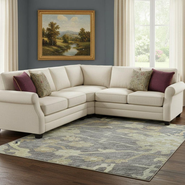 HomeRoots 8' X 10' Elegant Gray Ivory Gold Floral Medallion Area Rug - Washable, Stain-Resistant & UV Protected 686859