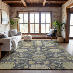 HomeRoots 9' X 12' Elegant Gray Ivory Gold Floral Medallion Area Rug - Washable, UV Protected, Stain Resistant 686860