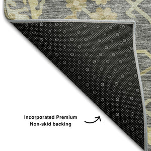HomeRoots 9' X 12' Elegant Gray Ivory Gold Floral Medallion Area Rug - Washable, UV Protected, Stain Resistant 686860