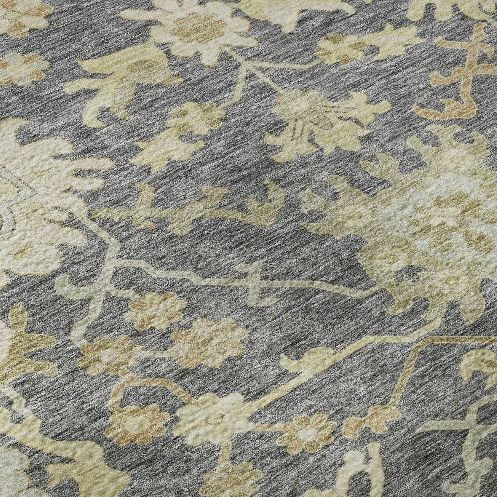 HomeRoots 9' X 12' Elegant Gray Ivory Gold Floral Medallion Area Rug - Washable, UV Protected, Stain Resistant 686860
