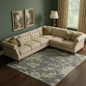 HomeRoots 10' X 14' Gray Ivory and Gold Floral Medallion Area Rug - Washable, Stain Resistant & UV Protected 686861