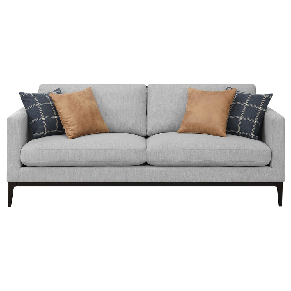 English Elm Montauk Light Grey Cushion Back Sofa with Pillows — Solid Wood Frame, Ergonomic Track Arms, Pain-Relief Support B062P357801