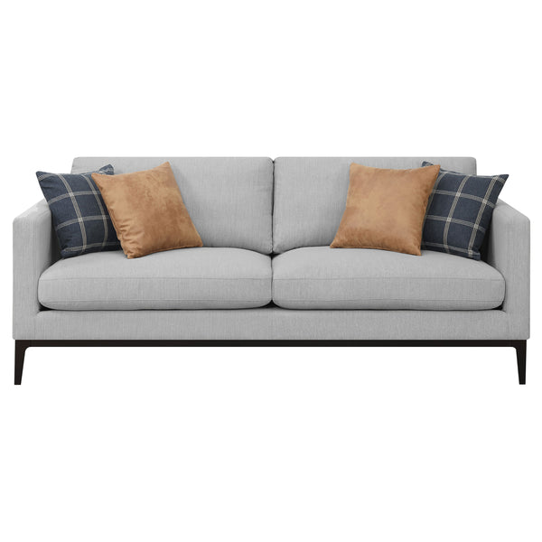 English Elm Montauk Light Grey Cushion Back Sofa with Pillows — Solid Wood Frame, Ergonomic Track Arms, Pain-Relief Support B062P357801